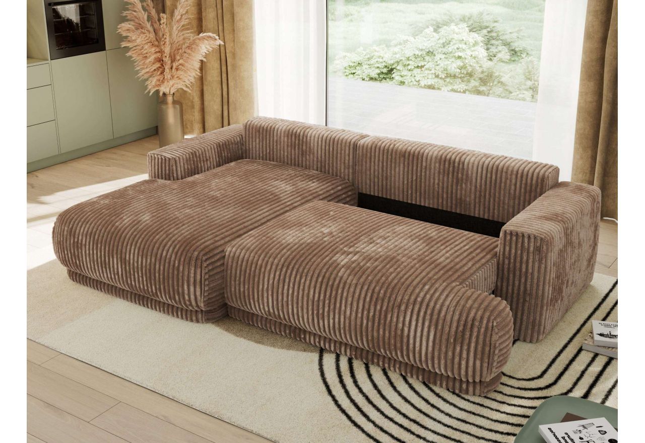 Narożnik RINA L - strona lewa - brązowy, sztruks