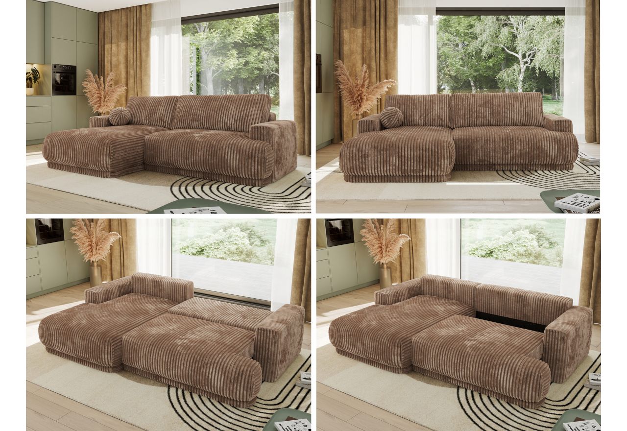 Narożnik RINA L - strona lewa - brązowy, sztruks