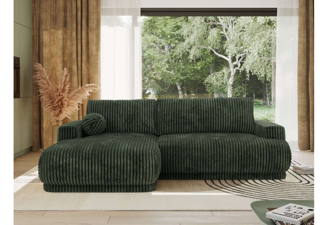 Narożnik RINA L - strona lewa - ciemnozielony, sztruks