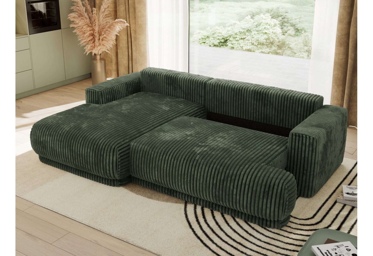 Narożnik RINA L - strona lewa - ciemnozielony, sztruks