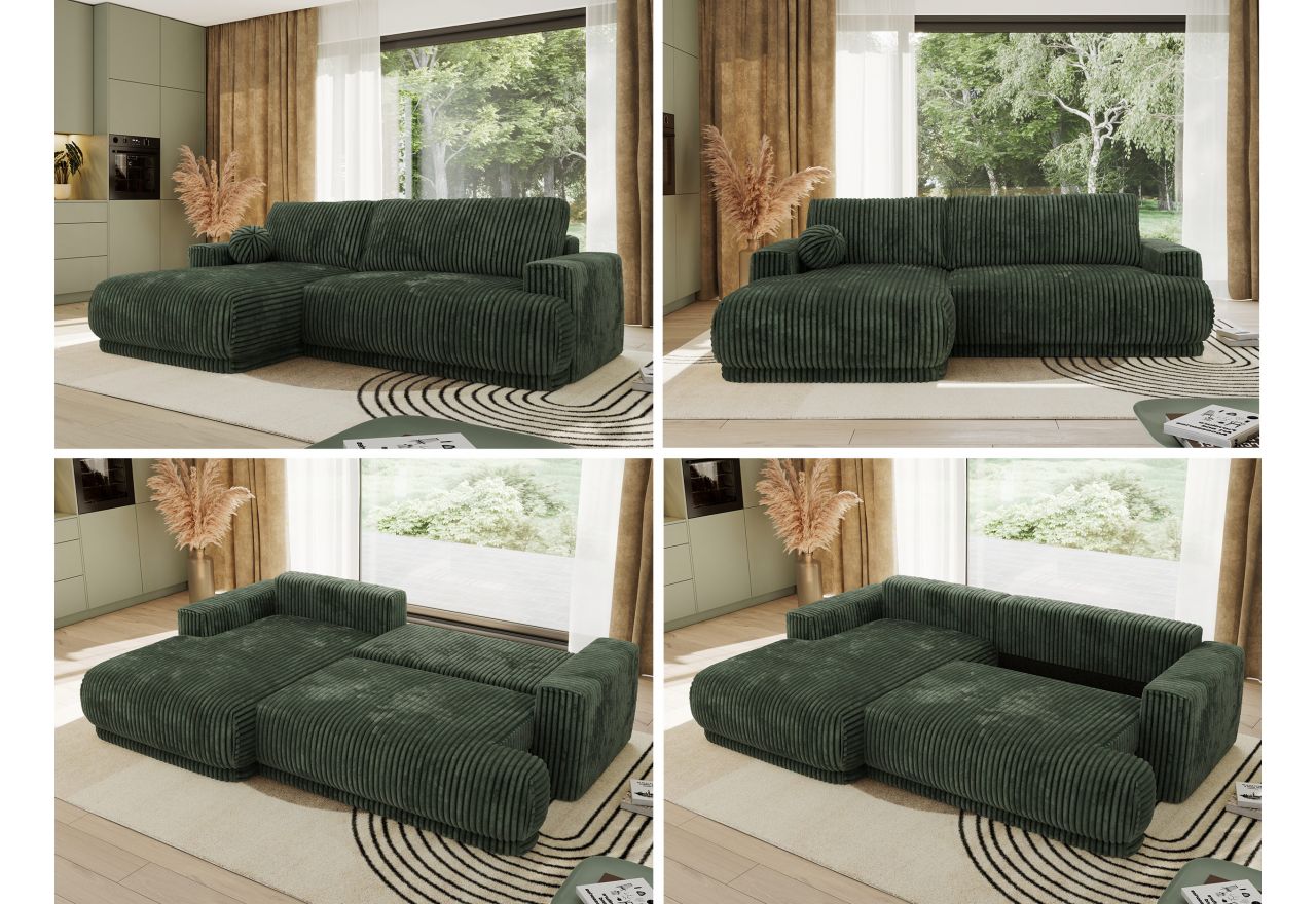 Narożnik RINA L - strona lewa - ciemnozielony, sztruks