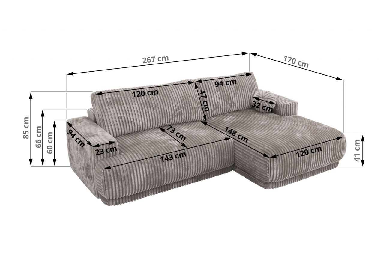 Narożnik RINA L - strona lewa - jasnoszary, sztruks