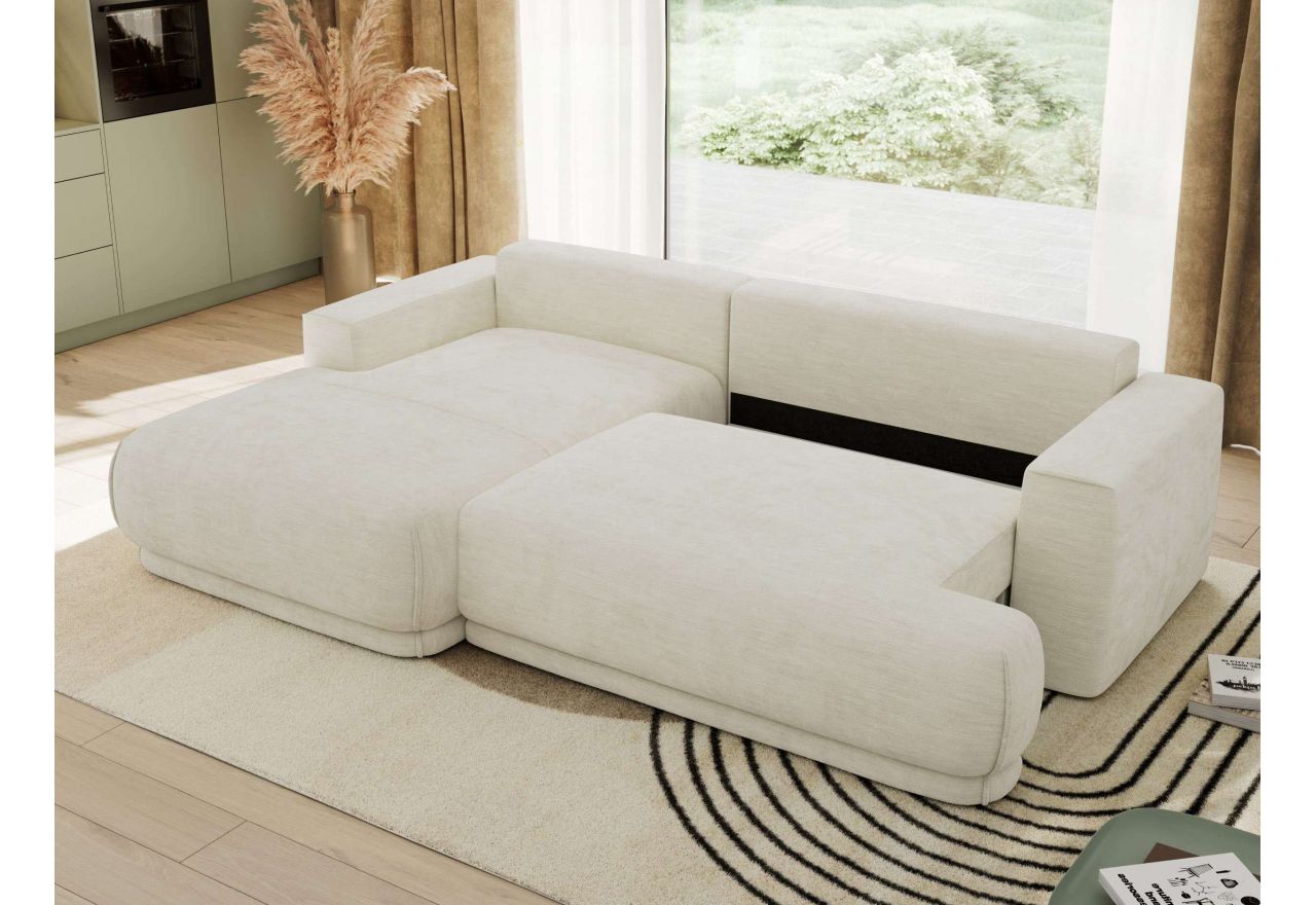 Narożnik RINA L - strona lewa - kremowy, szenil gładki