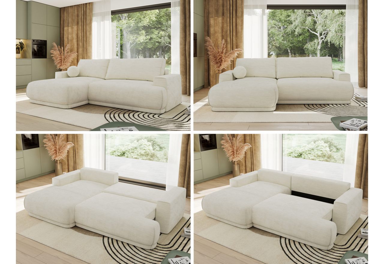 Narożnik RINA L - strona lewa - kremowy, szenil gładki