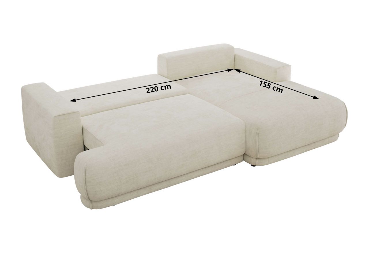 Narożnik RINA L - strona lewa - kremowy, szenil gładki