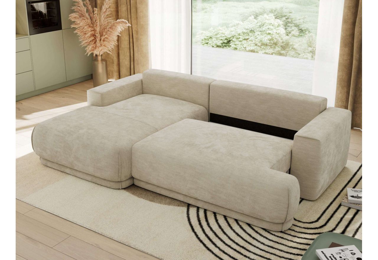 Narożnik RINA L - strona lewa - beżowy, szenil gładki