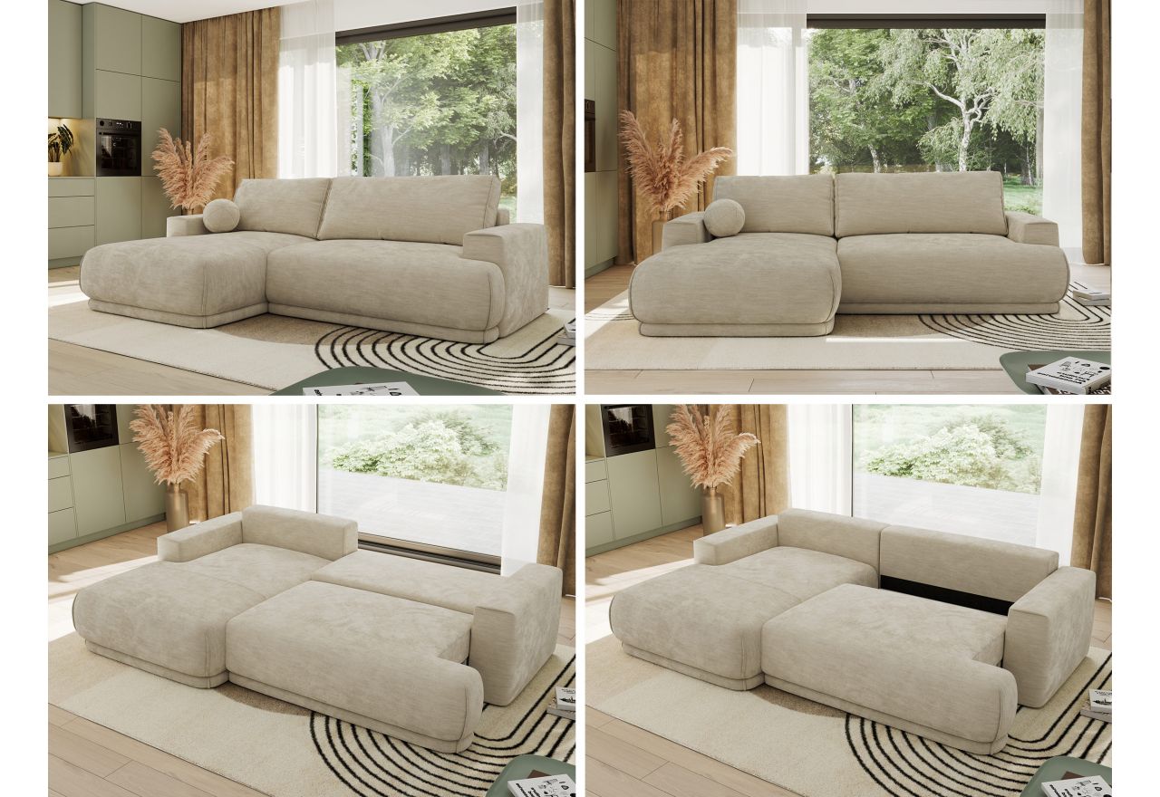 Narożnik RINA L - strona lewa - beżowy, szenil gładki