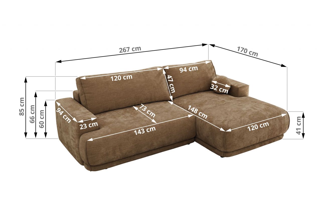 Narożnik RINA L - strona lewa - brązowy, szenil gładki