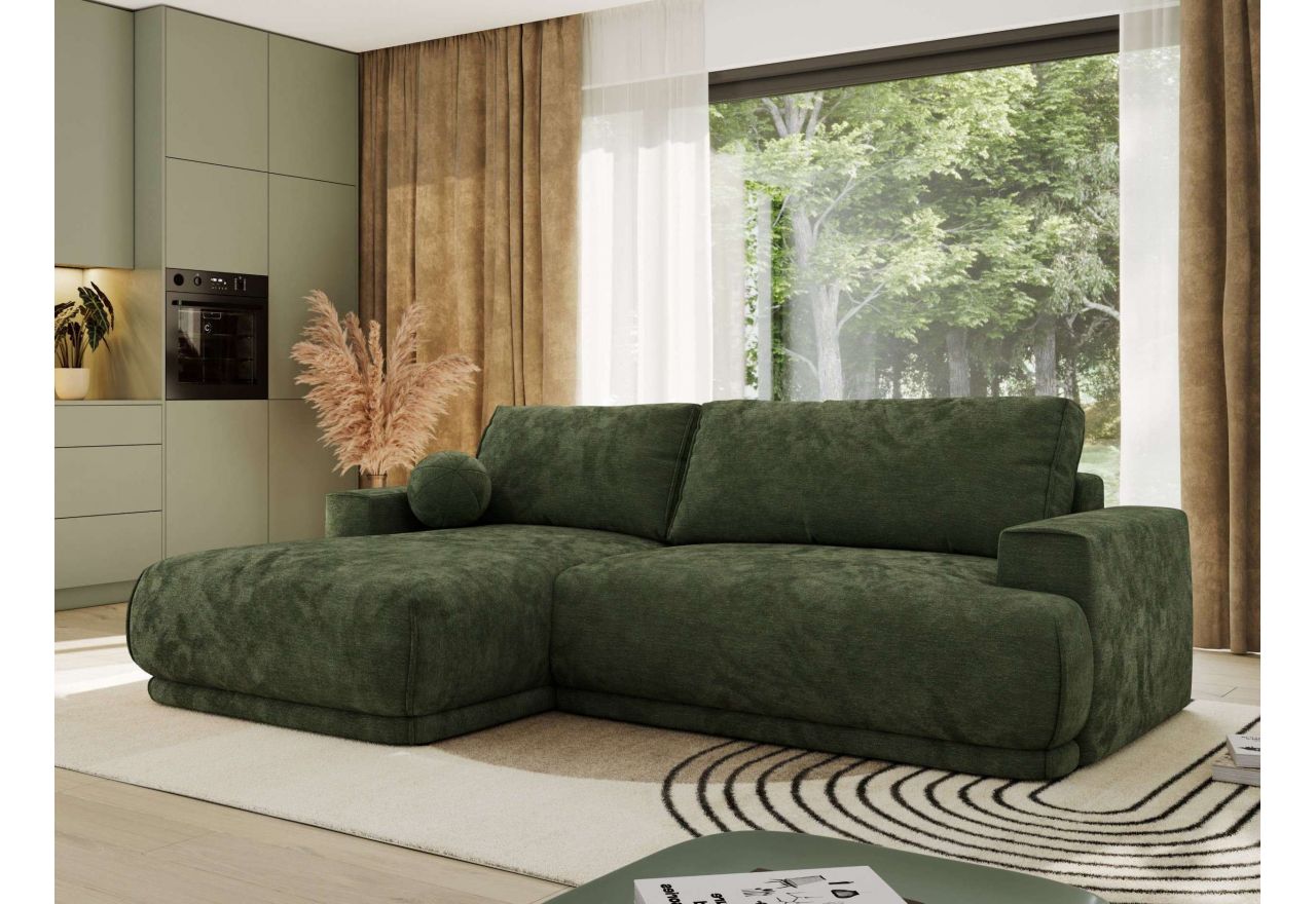 Narożnik RINA L - strona lewa - ciemnozielony, szenil gładki