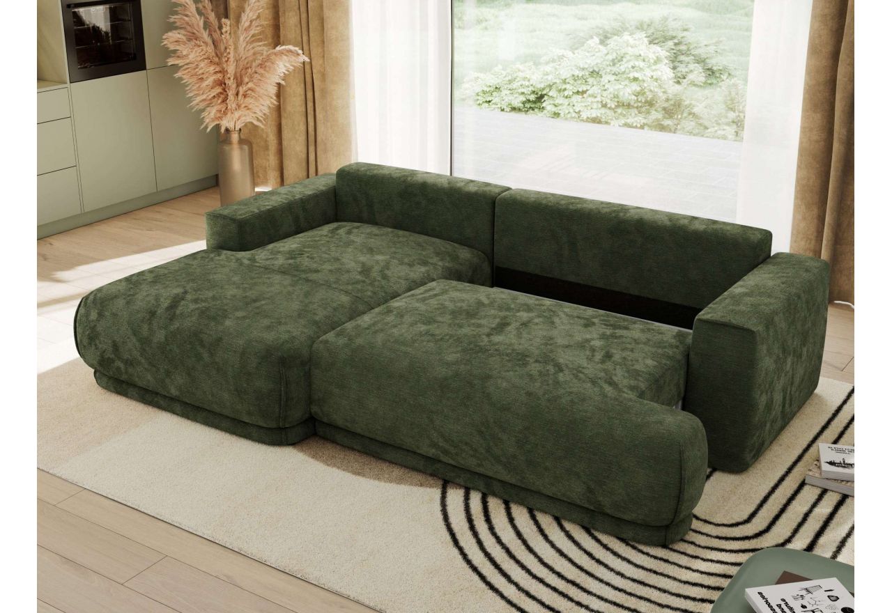 Narożnik RINA L - strona lewa - ciemnozielony, szenil gładki