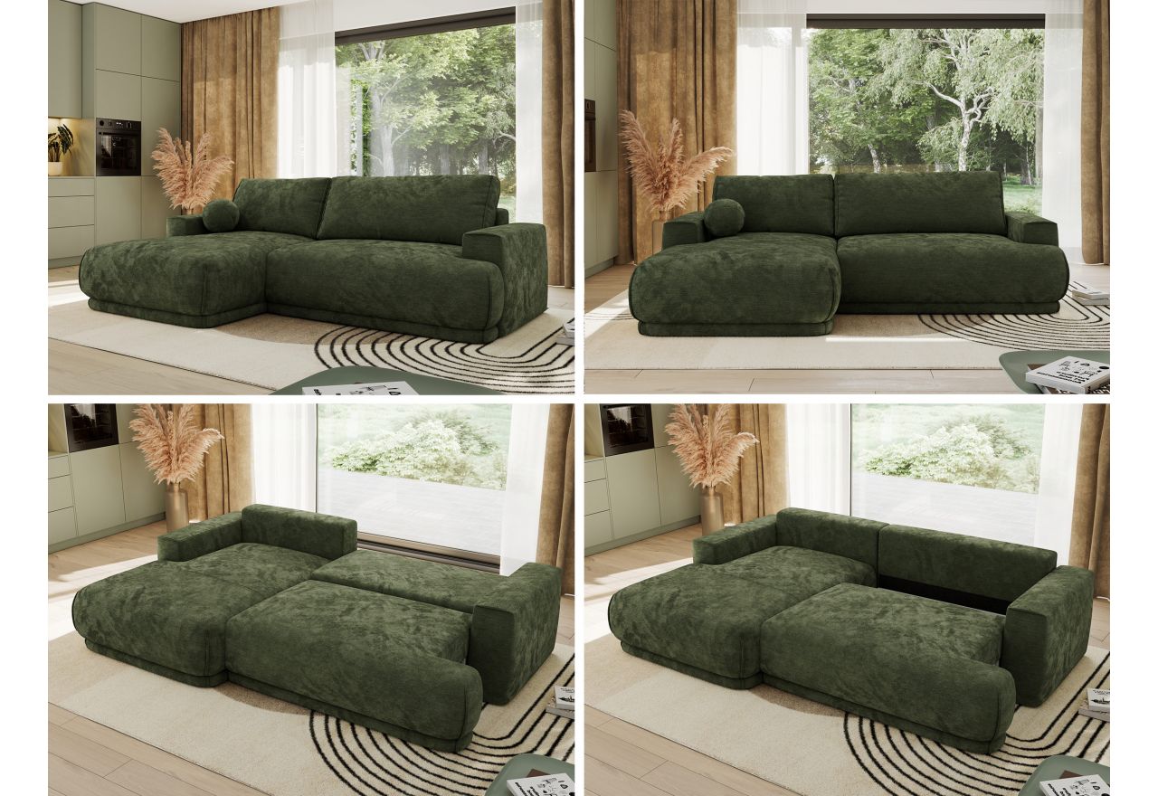 Narożnik RINA L - strona lewa - ciemnozielony, szenil gładki