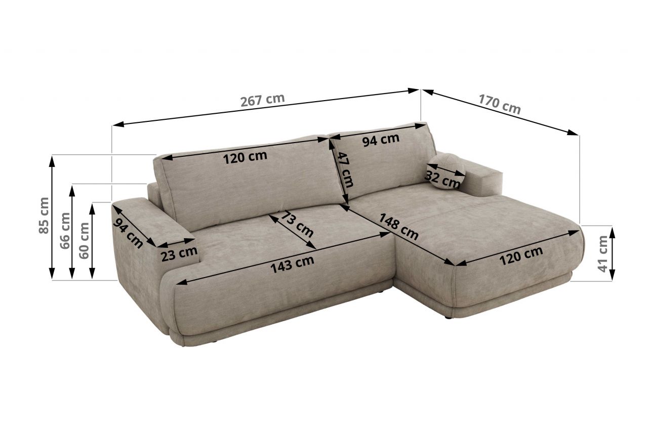 Narożnik RINA L - strona lewa - jasnoszary, szenil gładki