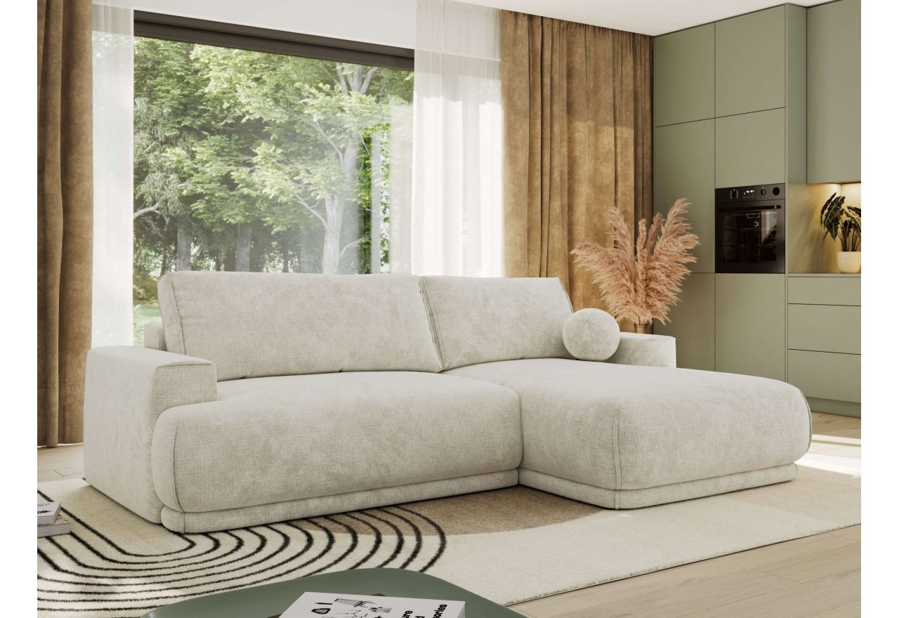 Narożnik RINA L - strona prawa - kremowy, szenil grubo tkany