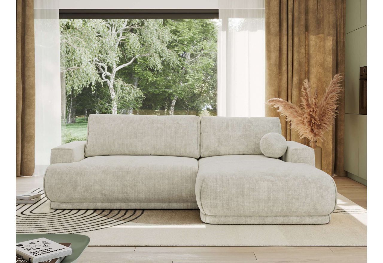 Narożnik RINA L - strona prawa - kremowy, szenil grubo tkany