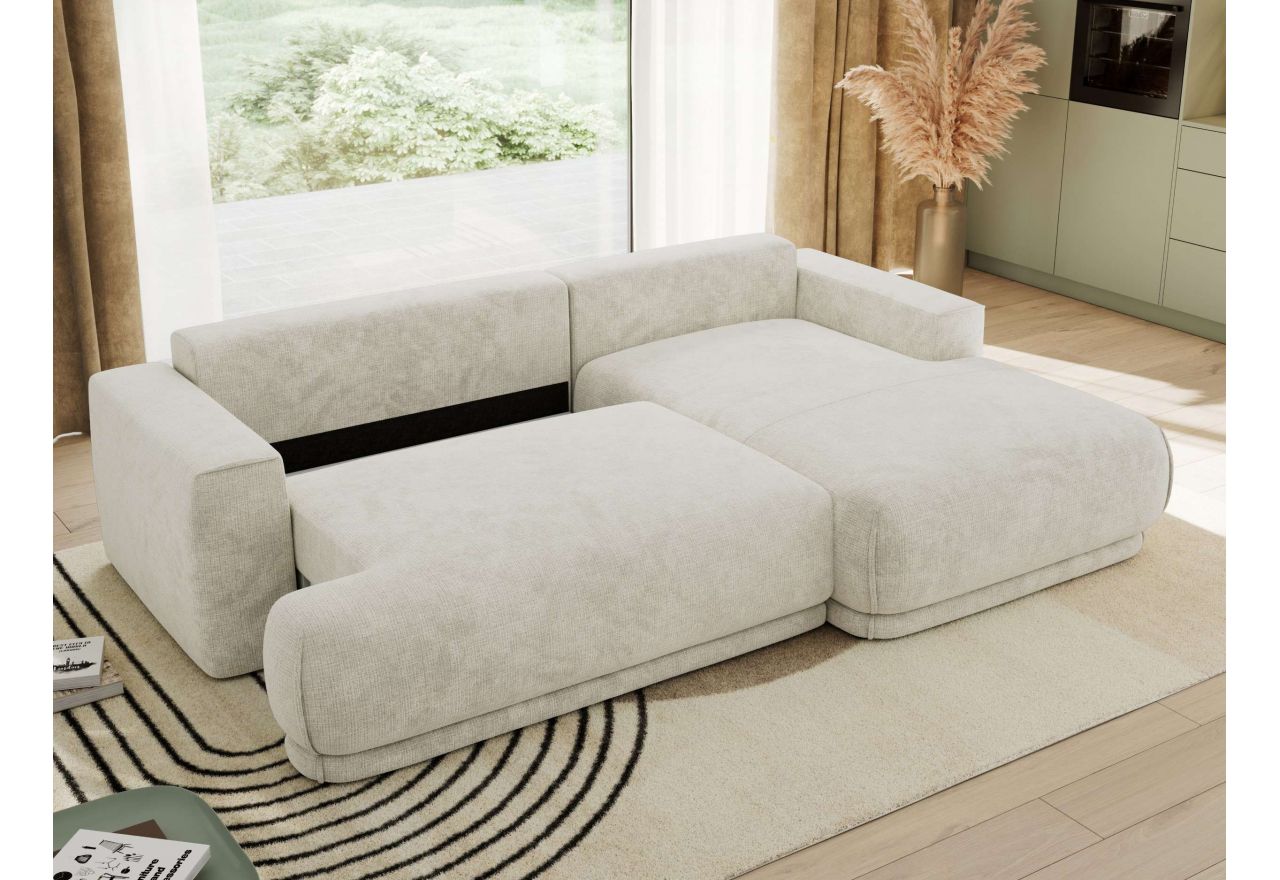 Narożnik RINA L - strona prawa - kremowy, szenil grubo tkany