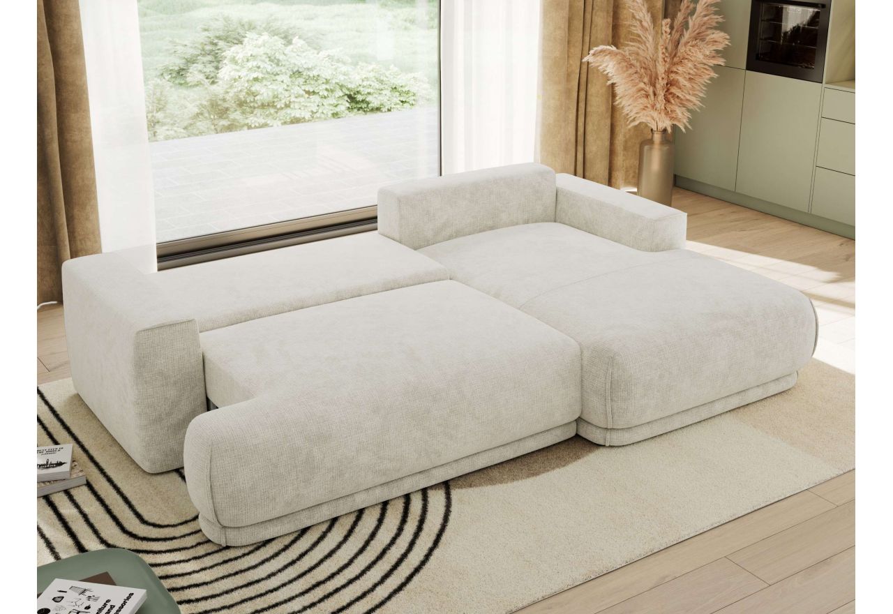 Narożnik RINA L - strona prawa - kremowy, szenil grubo tkany