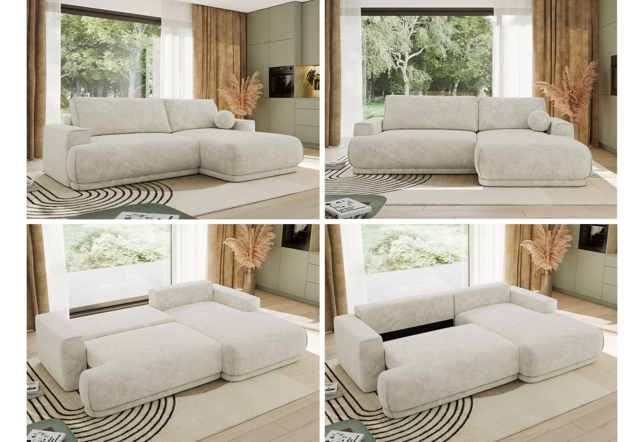 Narożnik RINA L - strona prawa - kremowy, szenil grubo tkany