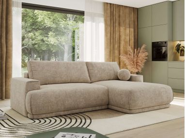 Narożnik RINA L - strona prawa - beżowy, szenil grubo tkany