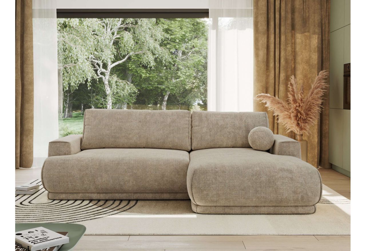 Narożnik RINA L - strona prawa - beżowy, szenil grubo tkany