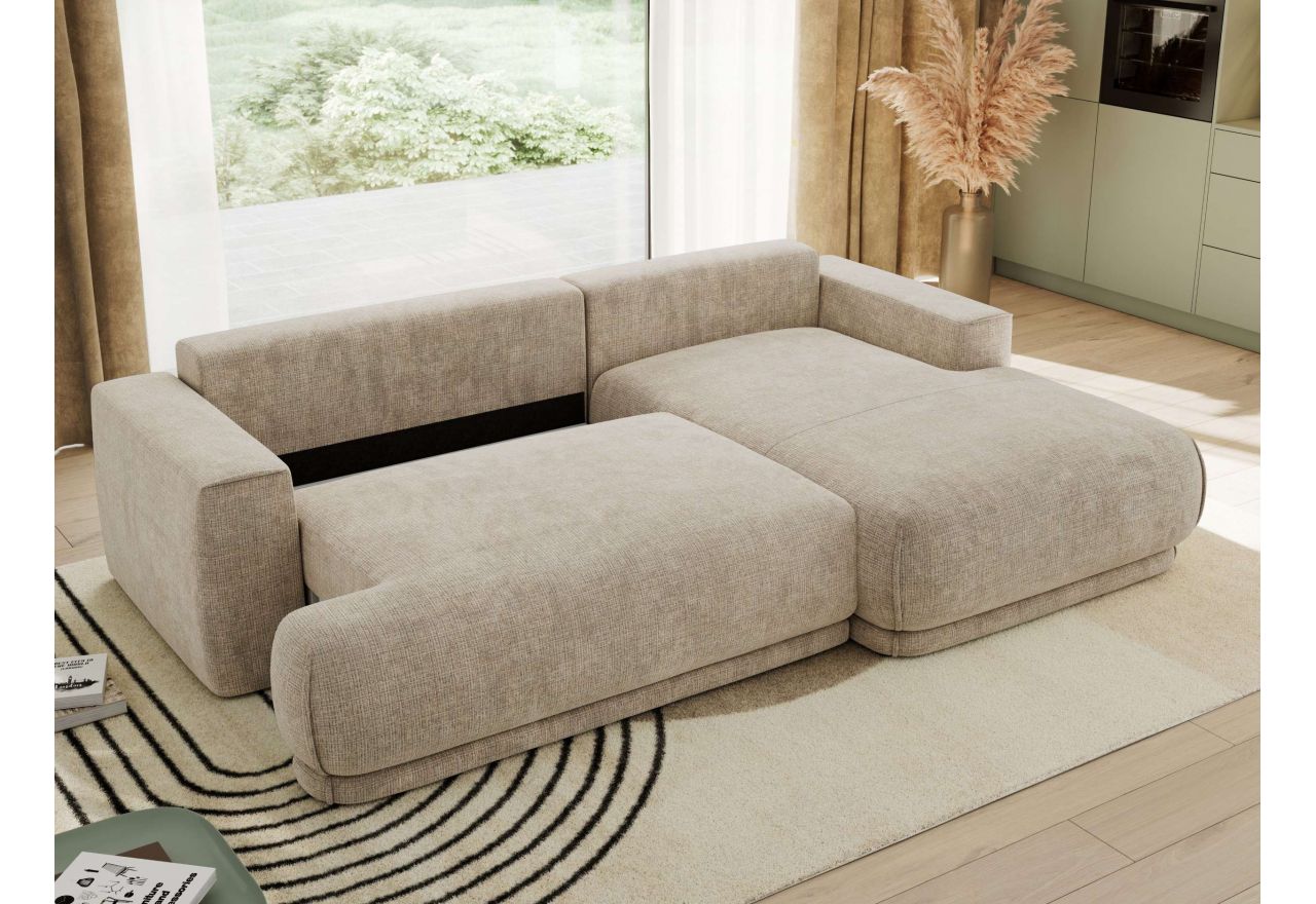 Narożnik RINA L - strona prawa - beżowy, szenil grubo tkany