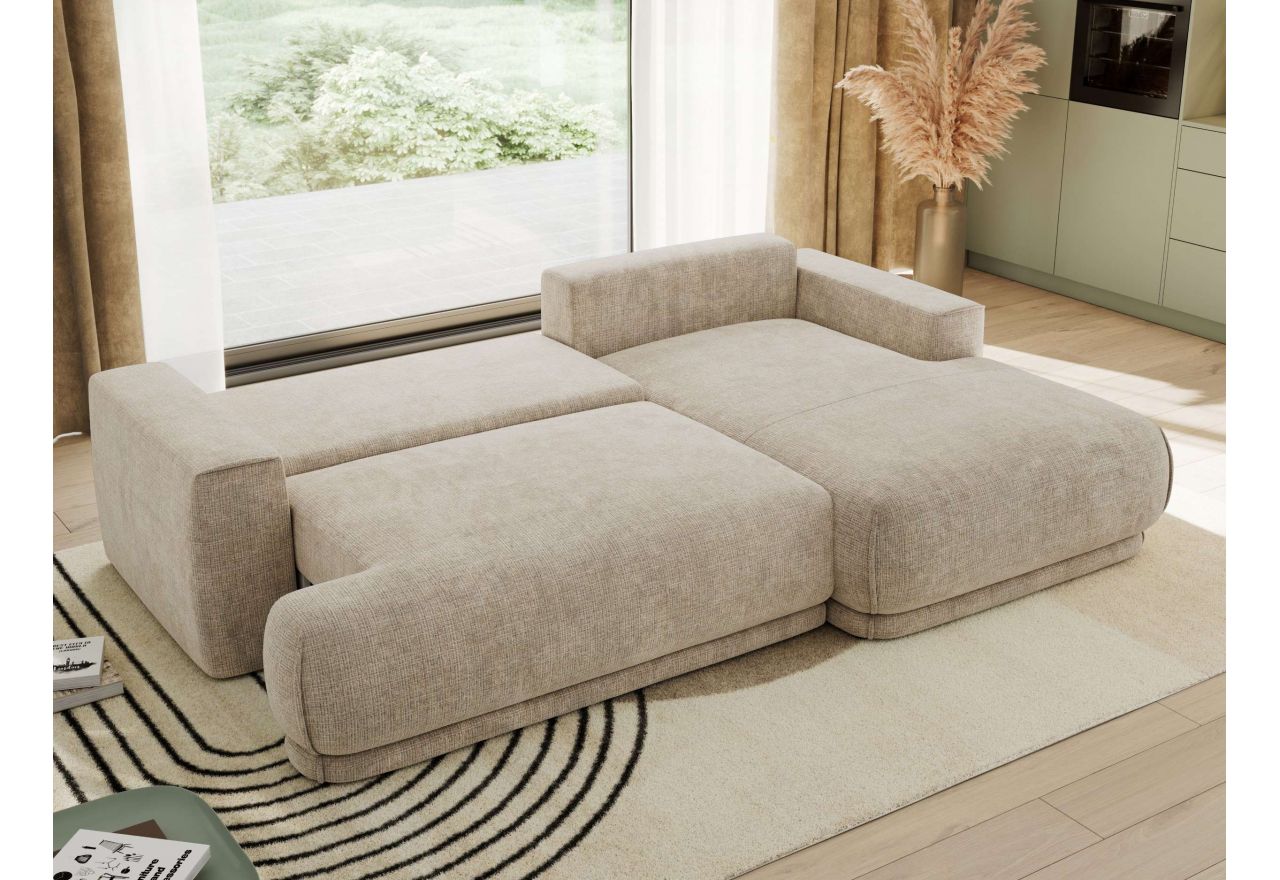 Narożnik RINA L - strona prawa - beżowy, szenil grubo tkany