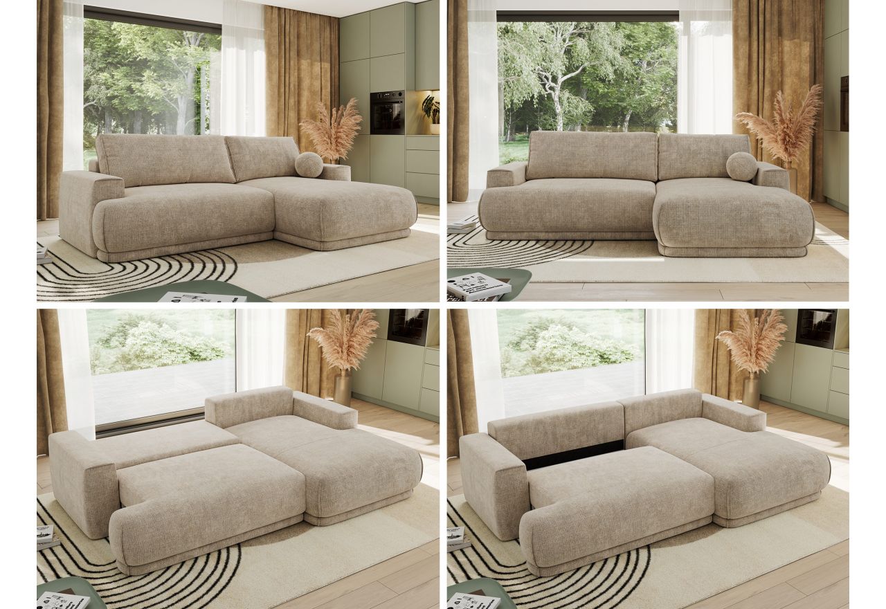 Narożnik RINA L - strona prawa - beżowy, szenil grubo tkany