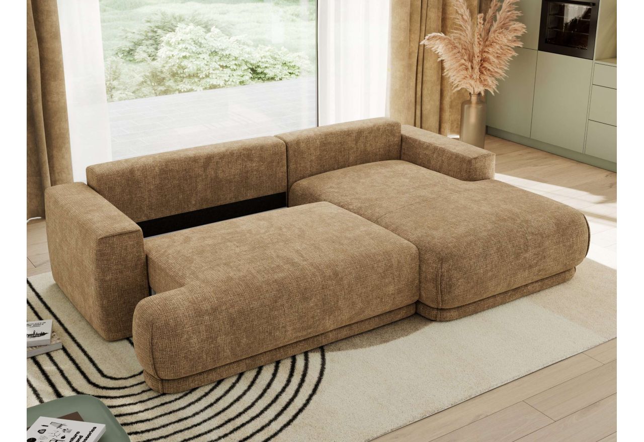 Narożnik RINA L - strona prawa - jasnobrązowy, szenil grubo tkany