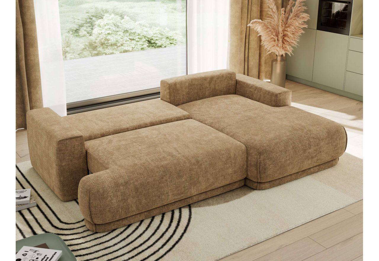 Narożnik RINA L - strona prawa - jasnobrązowy, szenil grubo tkany