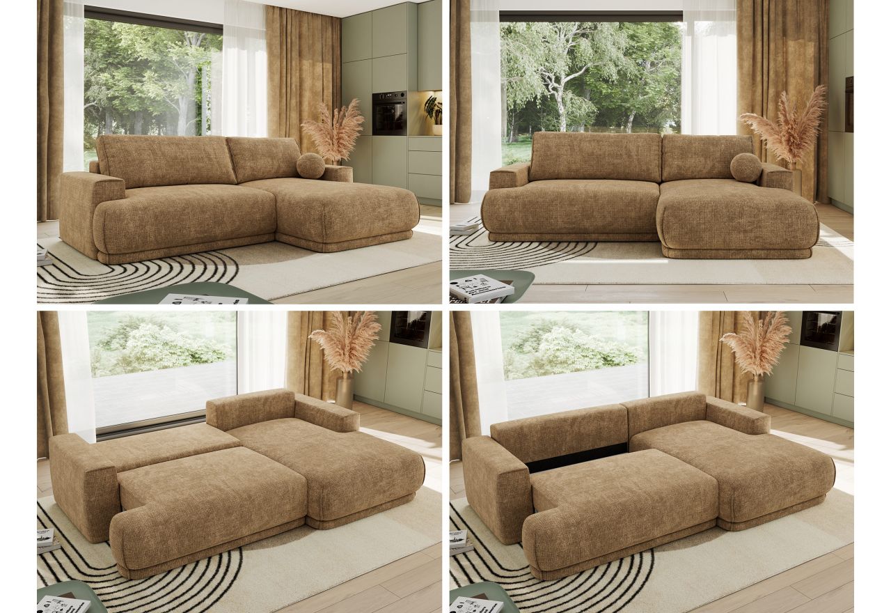 Narożnik RINA L - strona prawa - jasnobrązowy, szenil grubo tkany