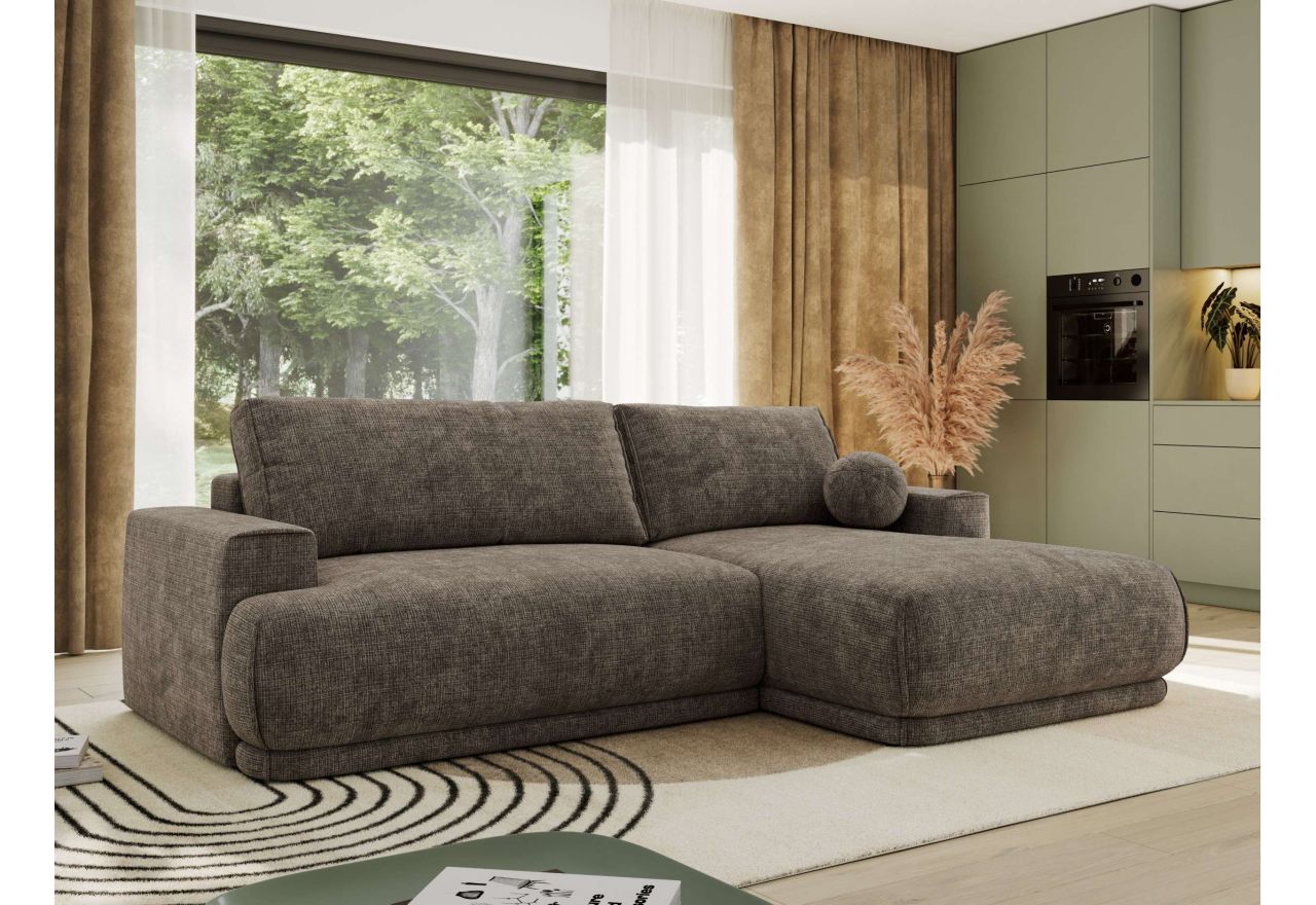 Narożnik RINA L - strona prawa - brązowy, szenil grubo tkany