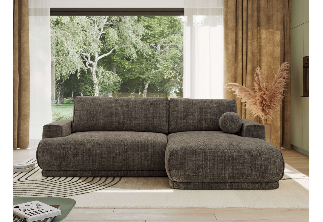 Narożnik RINA L - strona prawa - brązowy, szenil grubo tkany