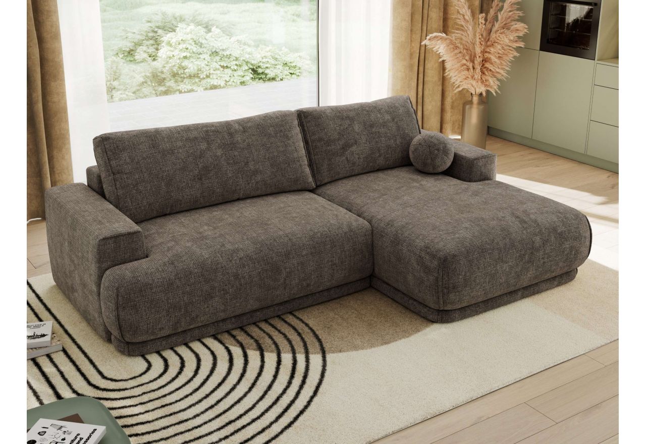 Narożnik RINA L - strona prawa - brązowy, szenil grubo tkany