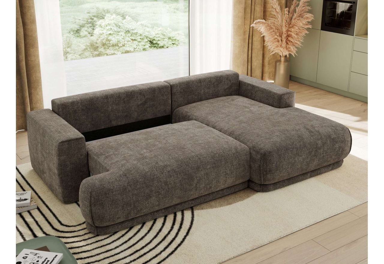 Narożnik RINA L - strona prawa - brązowy, szenil grubo tkany