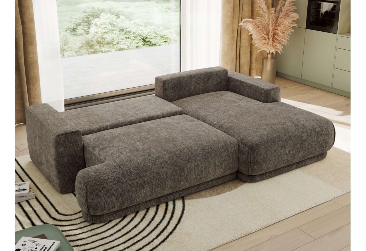 Narożnik RINA L - strona prawa - brązowy, szenil grubo tkany