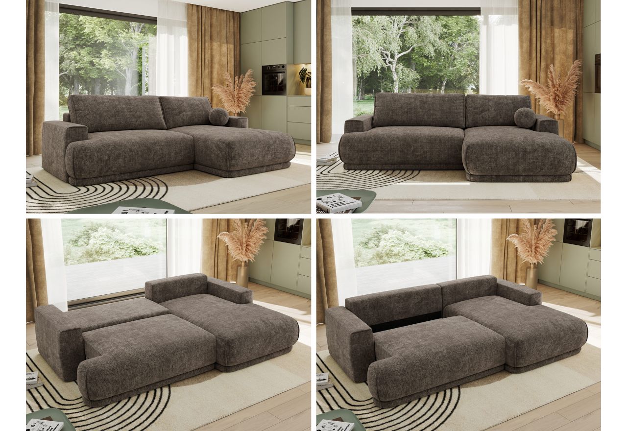 Narożnik RINA L - strona prawa - brązowy, szenil grubo tkany