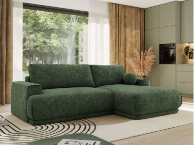 Narożnik RINA L - strona prawa - ciemnozielony, szenil grubo tkany