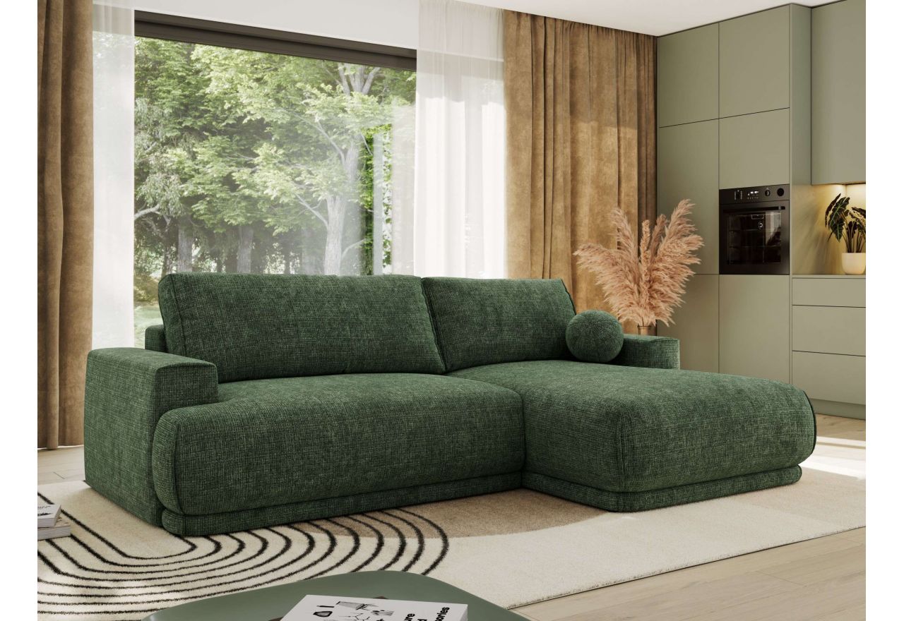 Narożnik RINA L - strona prawa - ciemnozielony, szenil grubo tkany