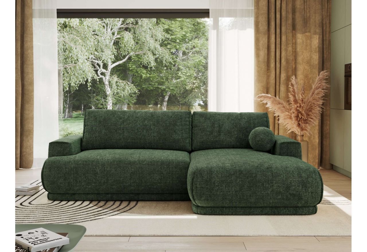 Narożnik RINA L - strona prawa - ciemnozielony, szenil grubo tkany