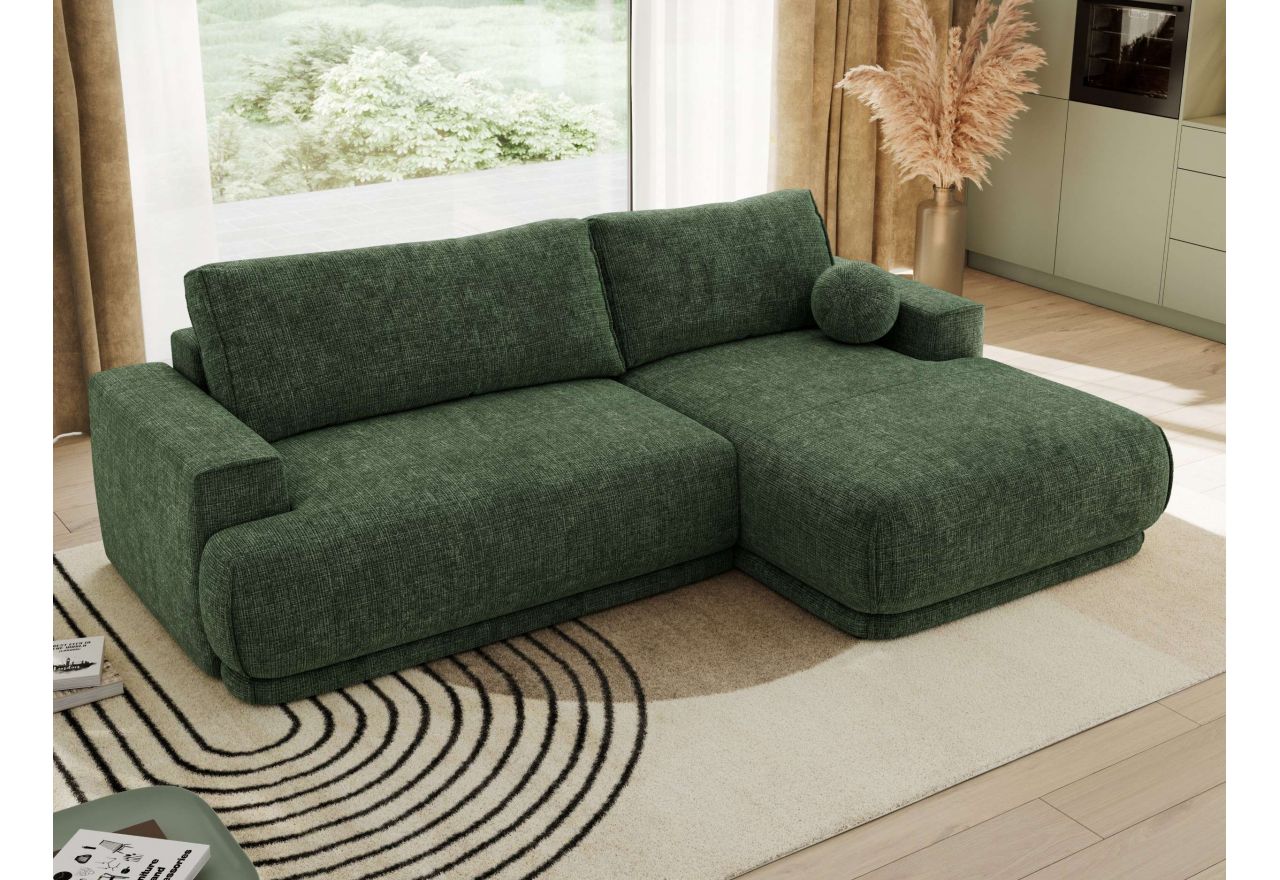 Narożnik RINA L - strona prawa - ciemnozielony, szenil grubo tkany