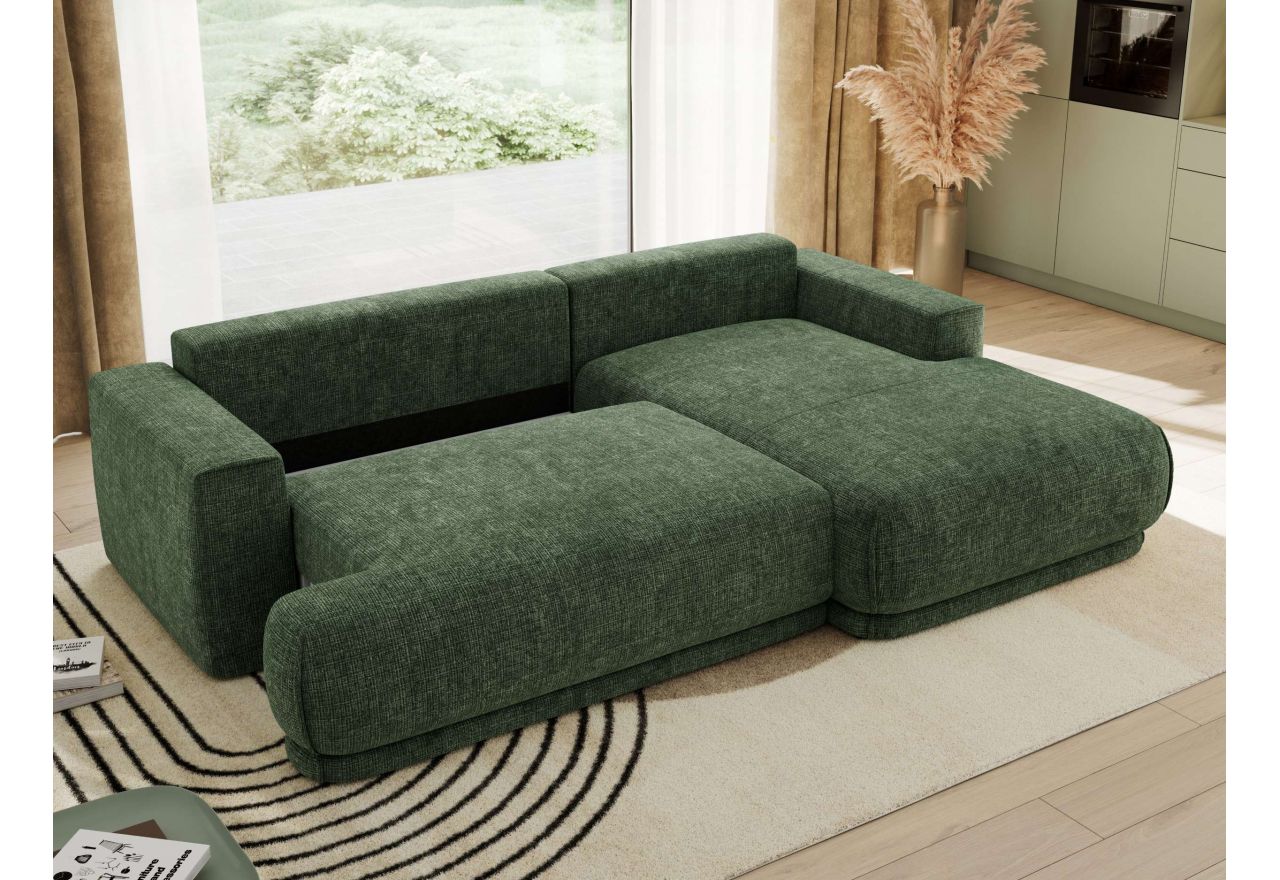 Narożnik RINA L - strona prawa - ciemnozielony, szenil grubo tkany