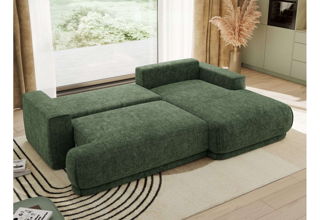 Narożnik RINA L - strona prawa - ciemnozielony, szenil grubo tkany