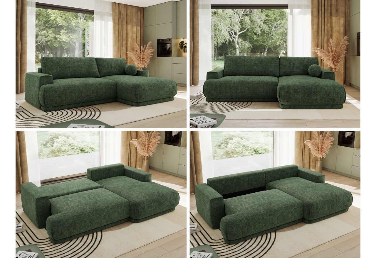 Narożnik RINA L - strona prawa - ciemnozielony, szenil grubo tkany