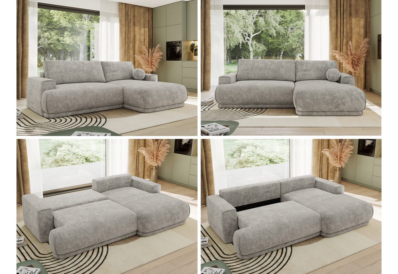 Narożnik RINA L - strona prawa - jasnoszary, szenil grubo tkany