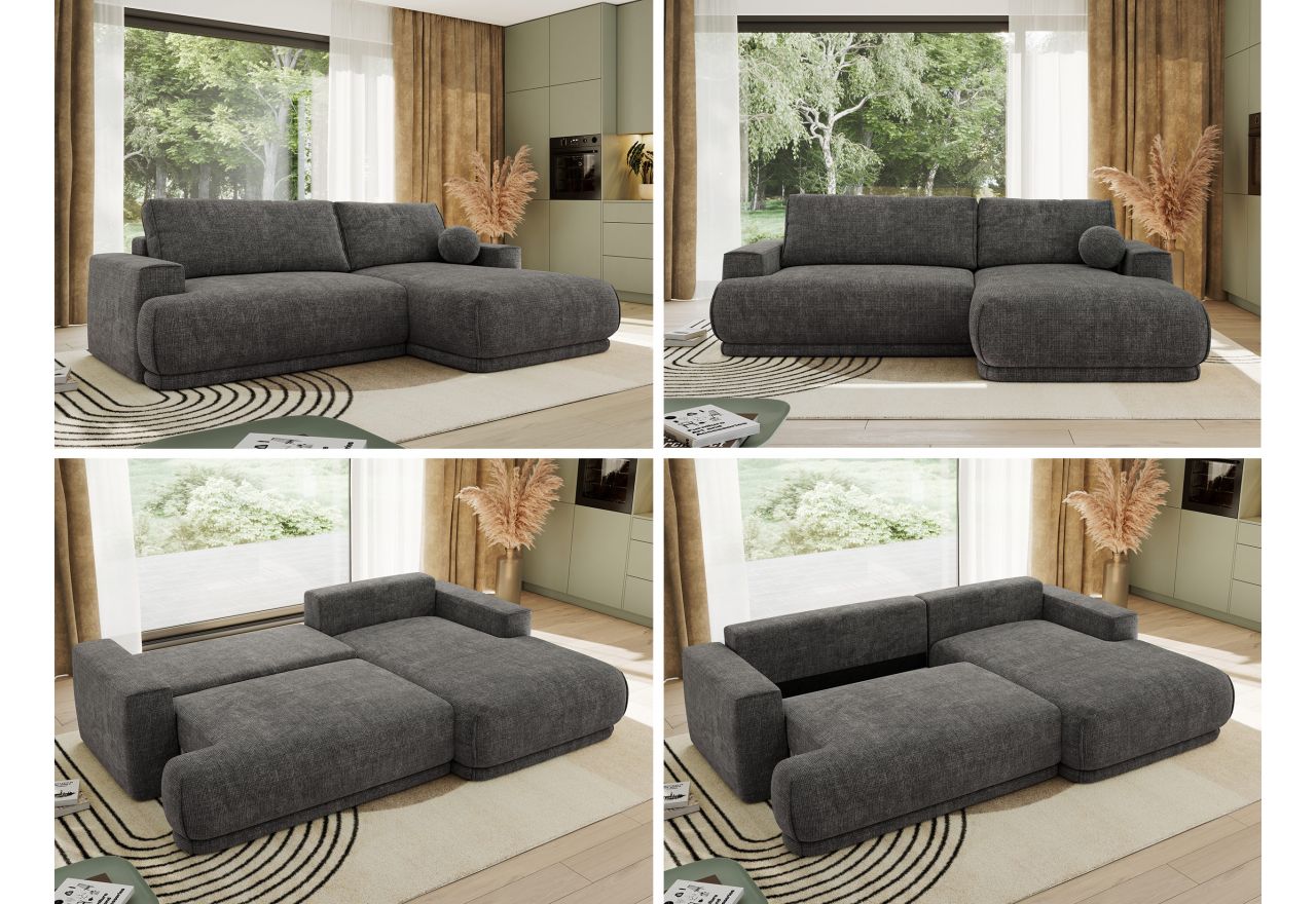 Narożnik RINA L - strona prawa - szary, szenil grubo tkany