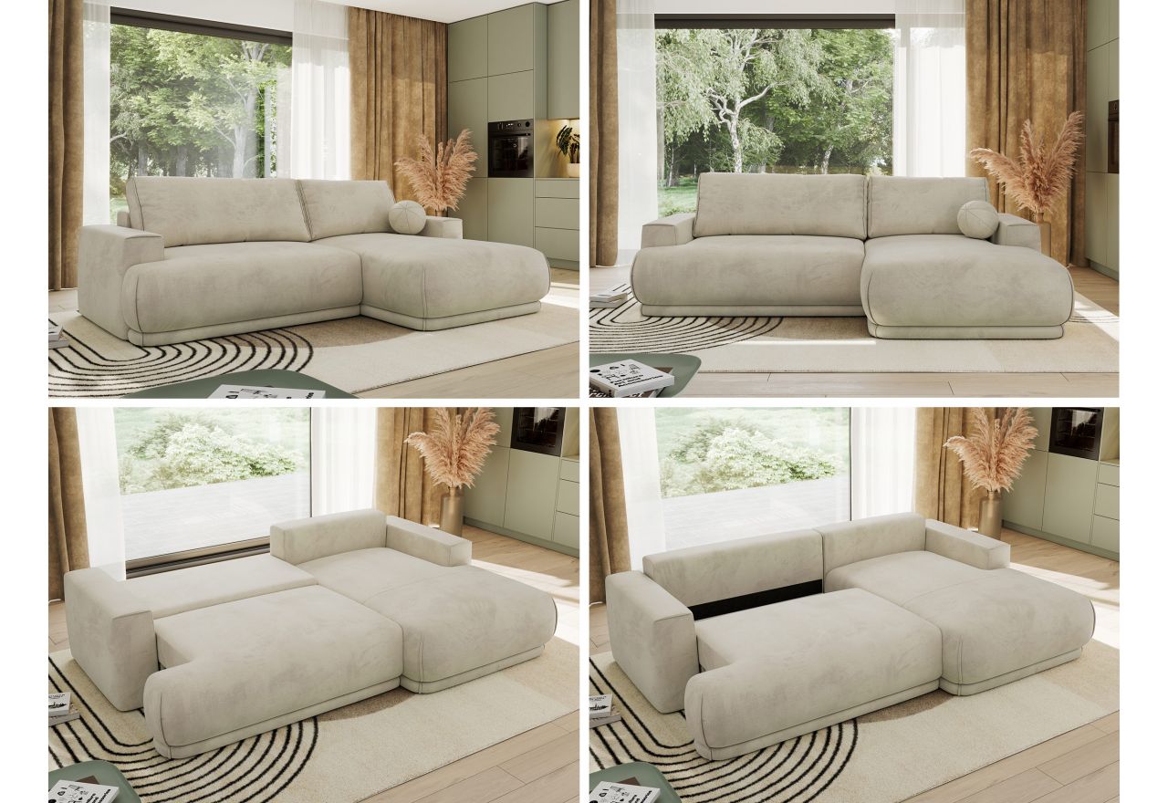 Narożnik RINA L - strona prawa - beżowy, welwet