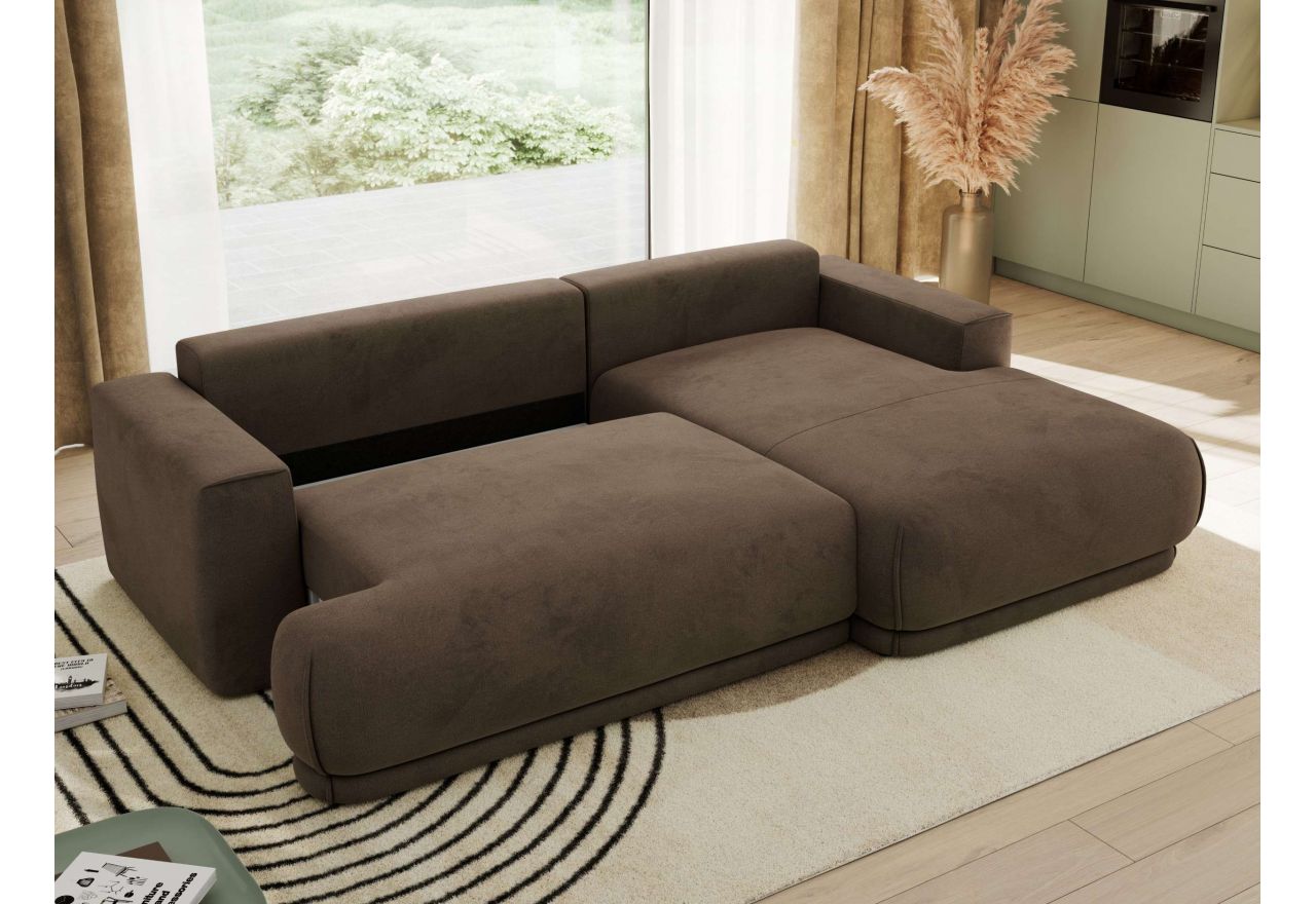 Narożnik RINA L - strona prawa - brązowy, welwet