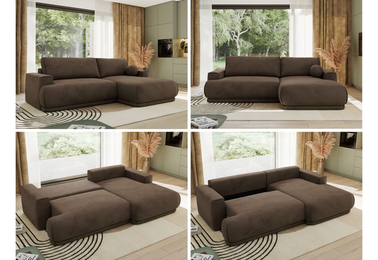 Narożnik RINA L - strona prawa - brązowy, welwet