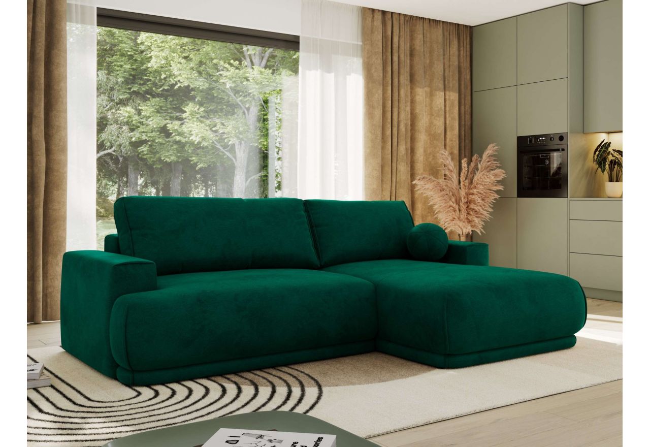 Narożnik RINA L - strona prawa - ciemnozielony, welwet