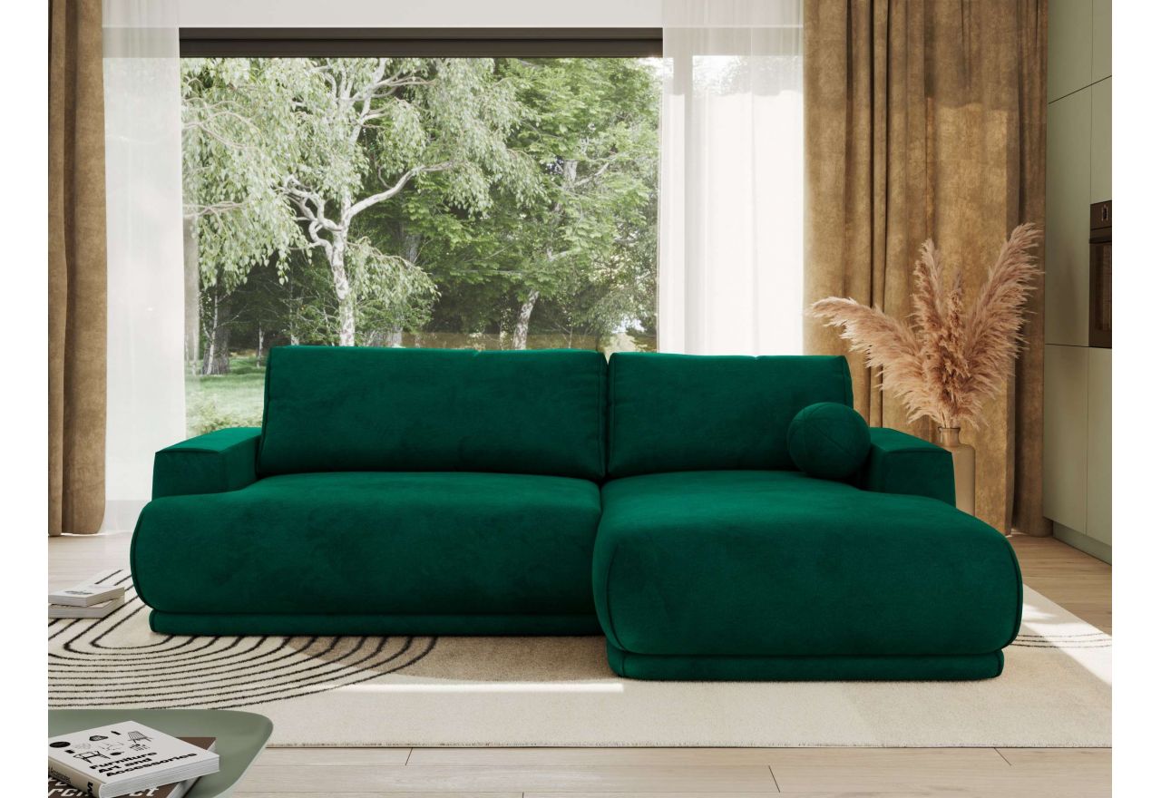 Narożnik RINA L - strona prawa - ciemnozielony, welwet