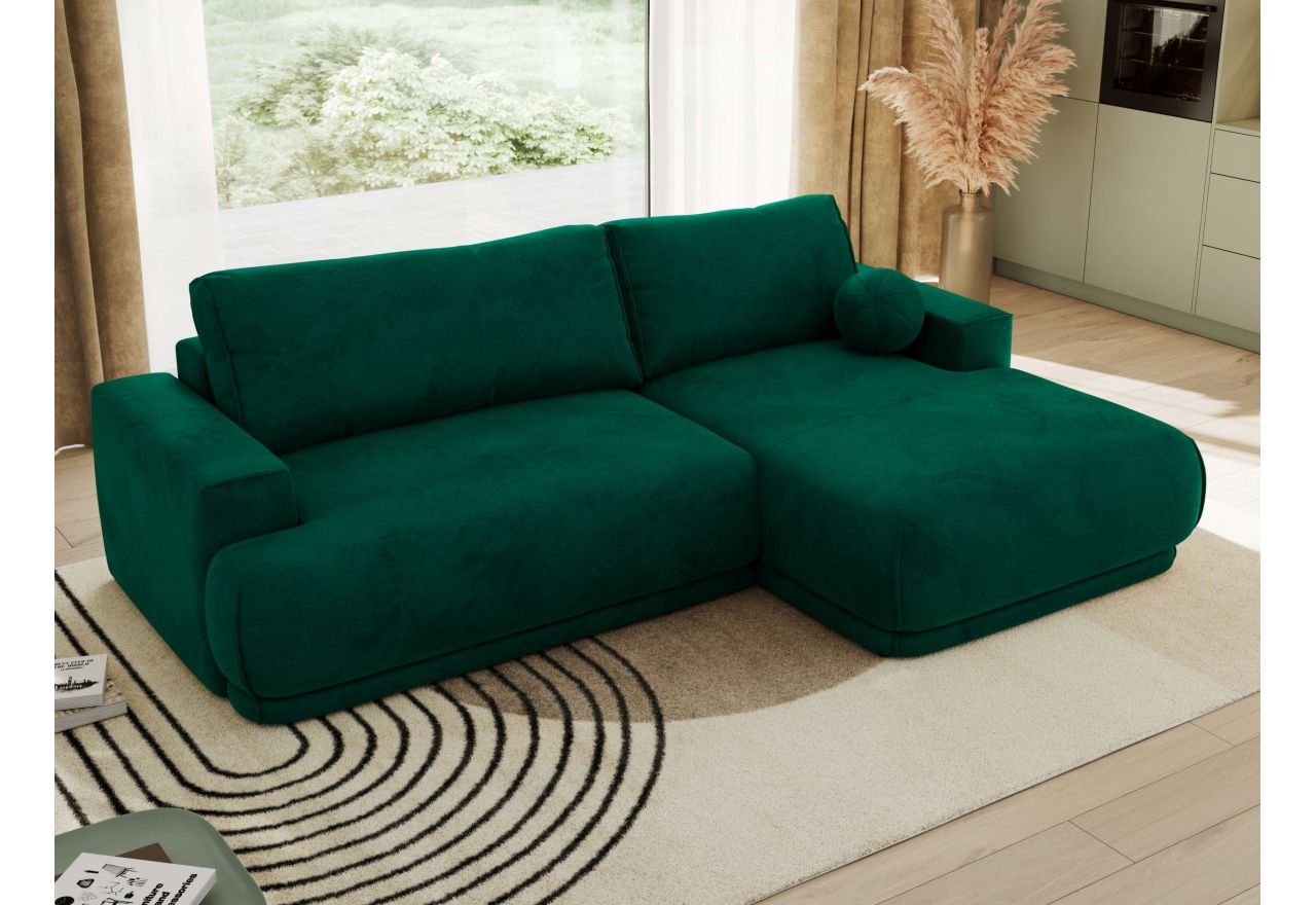 Narożnik RINA L - strona prawa - ciemnozielony, welwet